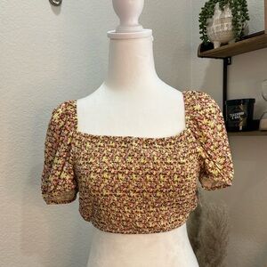 NWT- Maaji Ditsy Duo Riley Crop Top- Yellow w/ Brown Floral 2- Way Tie